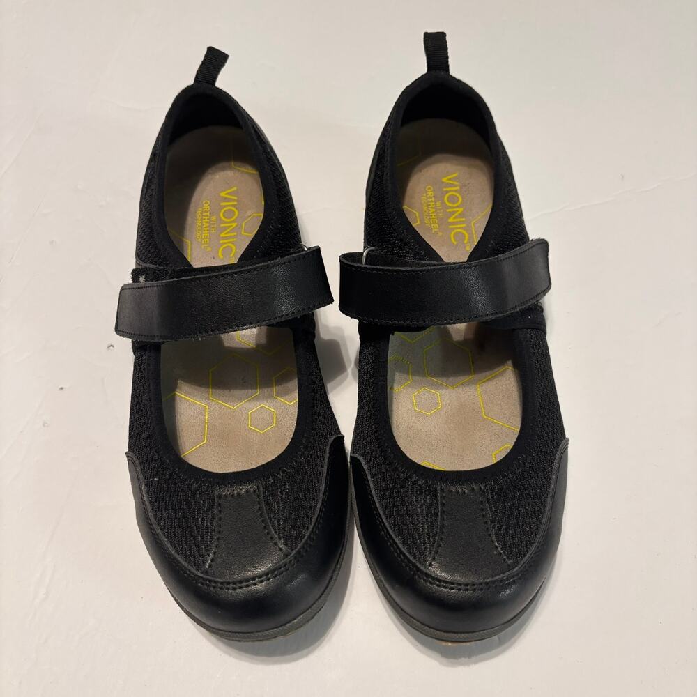 Vionic Black Mary Jane Shoes Womens 7 Orthotic Comfort Strap Flats